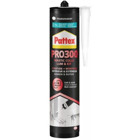 Pattex – Colle multi-usage transparente 300 g – Haute résistance 55 kg/cm² – Pour supports bloqués et humides – Capacité de comblement 20 mm - PL300