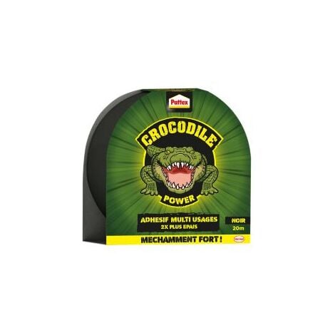 Pattex Crocodile Power Tape Extrême, Ruban Adhésif 2 Fois Plus Épais et Résistant, Bande Adhésive Extra Collante pour Réparations, Rouleau Adhésif Adapté à de Nombreux Usages, Noir, 20 m