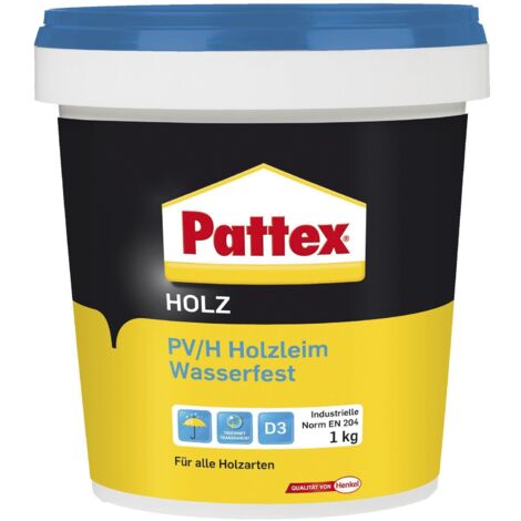 HENKEL Pattex Holzleim wasserfest Leim D3 mit hoher Wasserbeständigkeit - Holzkleber extra stark für alle Holzarten - Holzleim für Treppen, Fenster und Massivholz, 1kg transparent