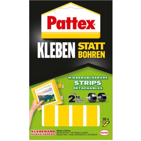 Pattex Kleben statt Bohren Klebe-Strips 10 Klebestreifen je 20 x 40mm, weiß Montageband
