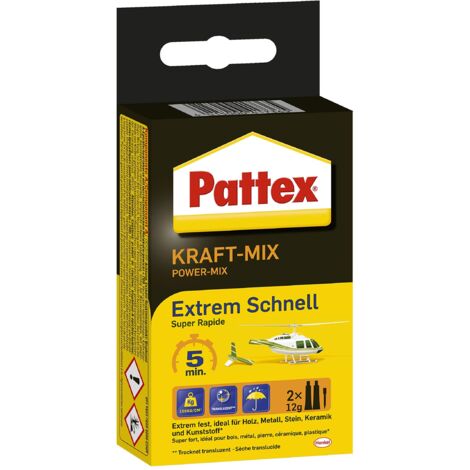Pattex Kraft-Mix Extrem Schnell, colla a 2 componenti a base di resina epossidica a indurimento estremamente rapido, colla 2K ad alta resistenza per molti materiali, 2x tubo da 12 g