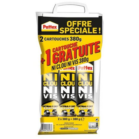 PATTEX - Lot de 3 mastics Ni clou ni vis - 380 g