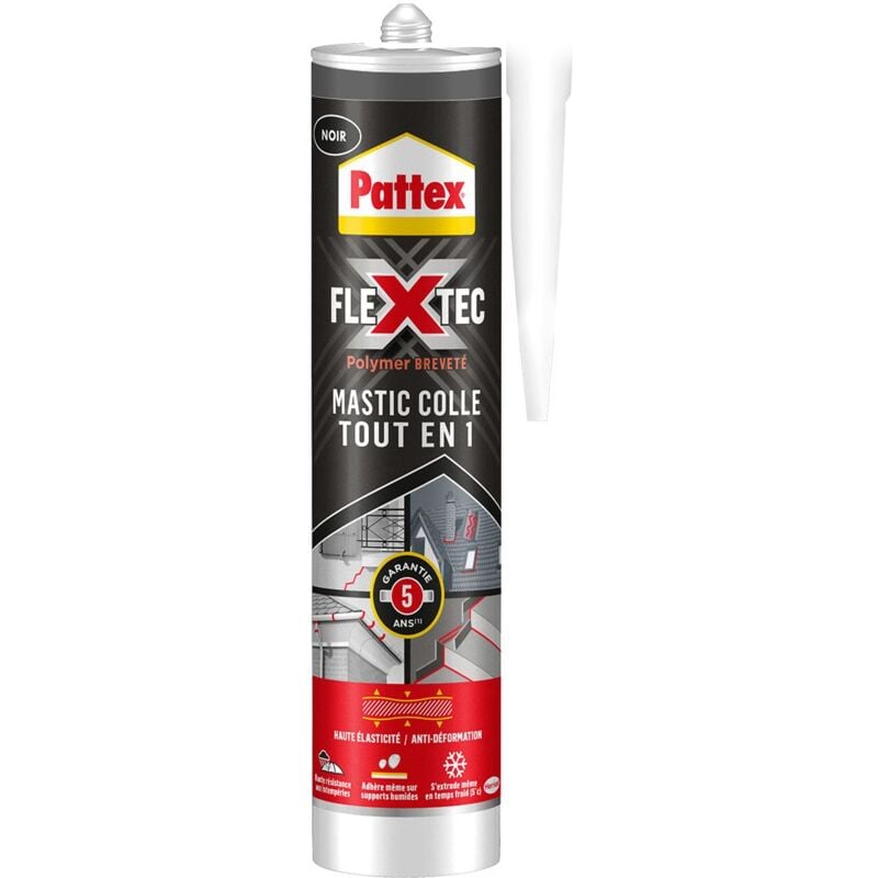 Pattex - flextec Colle-Mastic tout en 1, Colle de fixation à base de polymère, convient en Intérieur et Extérieur - noir - cartouche 389g