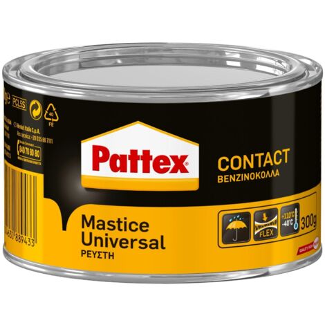 Pattex Mastice Universale, Adesivo a Contatto Universale, Forte Presa Iniziale, Per Incollaggio Di Gomma, Cuoio, Moquettes, Feltro, Sughero Rapido, Non Macchia, latta da 300g