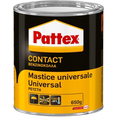 Pattex Mastice Universale, Adesivo a Contatto Universale, Forte Presa Iniziale, Per Incollaggio Di Gomma, Cuoio, Moquettes, Feltro, Sughero Rapido, Non Macchia, latta da 650g