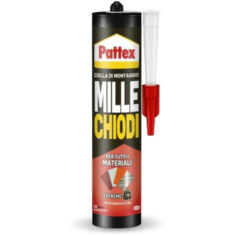 Pattex Mille Chiodi Extreme, forte adesivo di montaggio, colla forte per interni e esterni, adesivo sigillante resistente ad acqua e raggi UV, bianco, 1x460g cartuccia