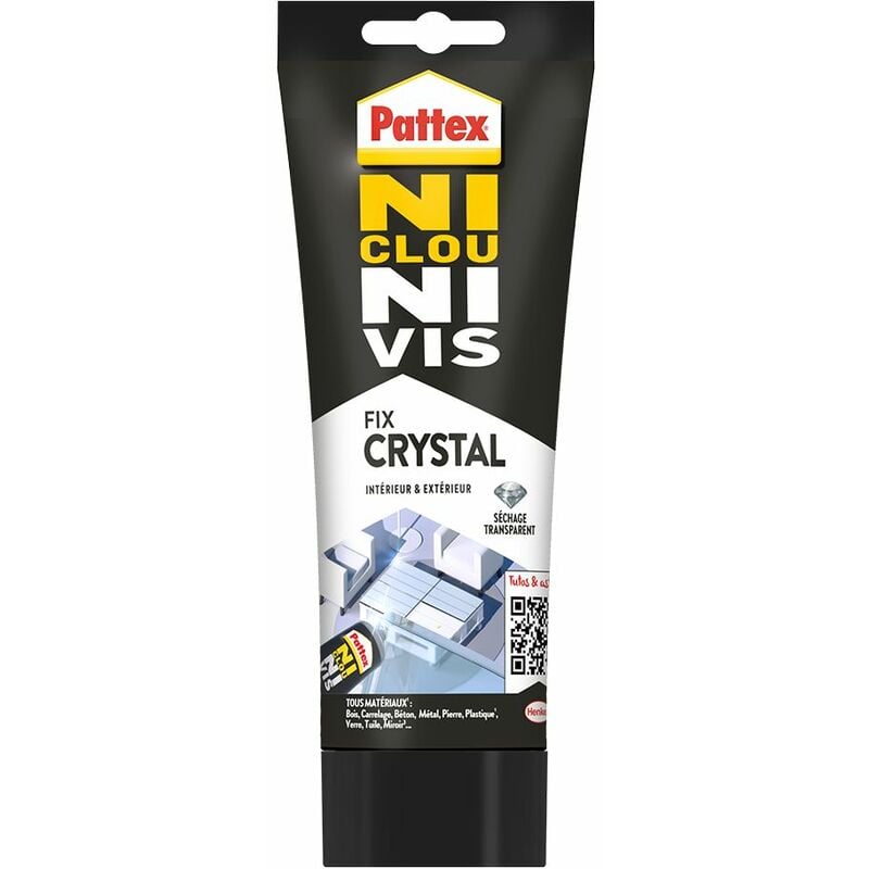 Pattex - Ni Clou Ni Vis Fix Crystal, Colle super puissante à base de polymère de synthèse pour intérieur & extérieur - Tube de 208 gr