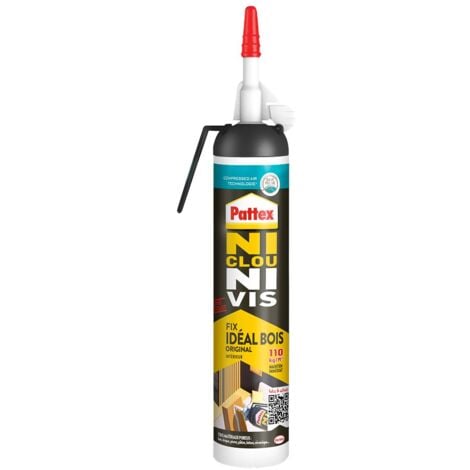 Pattex Ni Clou Ni Vis Fix Idéal Bois, colle de fixation surpuissante, colle rapide qui permet une prise instantanée, colle blanche, aérosol prêt à l'emploi 266 g