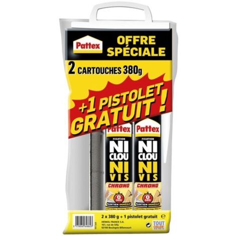 PATTEX - Ni clou ni vis lot 2 cartouches 310ml/380g +pistolet