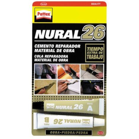 Pattex Nural 26 cemento adhesivo reparador para construcción con extra tiempo de trabajo, 2x11ml - talla