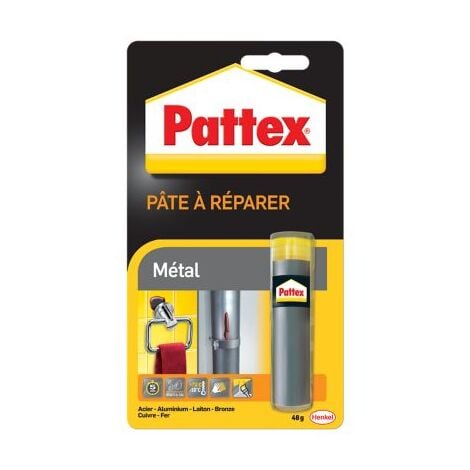Pattex Pâte à réparer Métal 48 g, Pâte epoxy bicomposante avec particules de métal pour coller et réparer les métaux, colle à base de résine époxy, couleur métallique