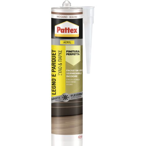 Pattex Sigillante Acrilico Legno&Parquet, Silicone per Legno, Ottimo per Sigillatura di Legno, Parquet, Armadi, Infissi, Zoccolini, Verniciabile, Colore Mogano, Cartuccia da 280 ml