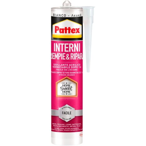 Pattex Sigillanti Light Interni Riempie&Ripara, Sigillante acrilico interni, Sigillante bianco verniciabile e inodore, Sigillante finestre e fessure, 1x280ml cartuccia