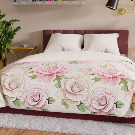 PATTI Bettwäscheset 220x200 cm - Satin Baumwolle, weiß, Blumenmuster