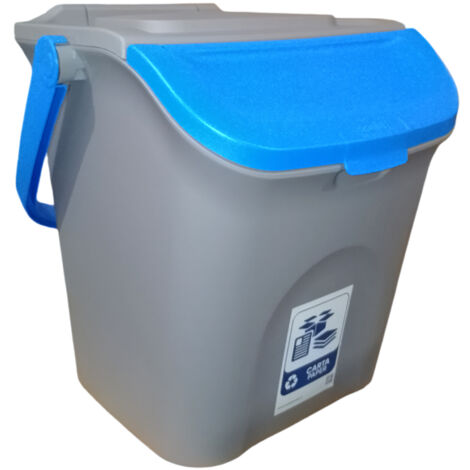 Pattumiera 28L per la racolta differenziata blu con etichetta rifiuti vetro secchio contenitore con manico e coperchio sovrapponibile chiusura antirandaggismo cucina casa locali commerciali