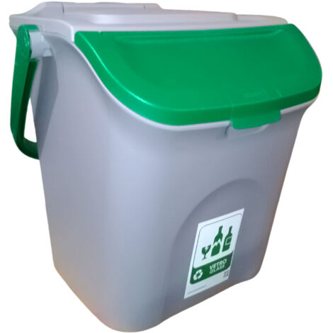 Pattumiera 28L per la racolta differenziata verde con etichetta rifiuti vetro secchio contenitore con manico e coperchio sovrapponibile chiusura antirandaggismo cucina casa locali commerciali