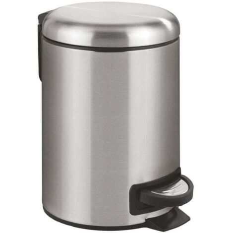Pattumiera a pedale LEMAN 3L in acciaio inox spazzolato, silenziosa e anti-impronta, design easy-close, per bagno, 17 x 25 x 22,5 cm, metallo satinato e plastica nera, ideale per piccoli rifiuti