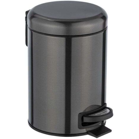 Pattumiera a pedale Leman, mini pattumiera da bagno, capacità 3L, acciaio inox, 17x25x22,5 cm, nero metallizzato