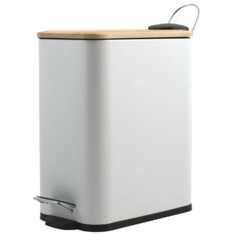 Pattumiera bagno 5 Lt in acciaio con coperchio in bambù bianca con apertura a pedale Rexa