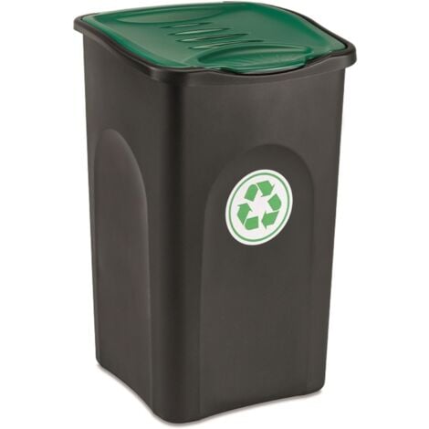 Pattumiera con coperchio verde bidone 50LT contenitore raccolta spazzatura differenziata per interno o esterno corpo nero