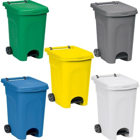 Pattumiera con pedale e ruote set 5 bidoni 60lt per Raccolta Differenziata da pub contenitori carrellati bar giardino casa