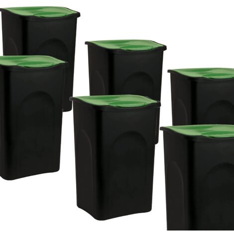 Pattumiera contenitori set 6 bidoni con coperchio verde per Raccolta Differenziata pub bar ristoranti casa giardino 50 litri