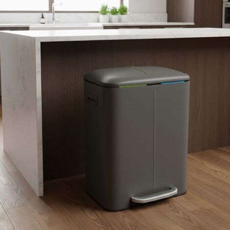 Pattumiera Da Cucina SUSTANIA 50L Con Coperchio Basculante – Inodore, Plastica Riciclata, Made In EU, Nero/Argento