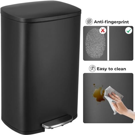 Pattumiera da cucina da 50 litri, pattumiera in metallo con pedale e coperchio, secchi interni rimovibili e chiusura ammortizzata (nero)