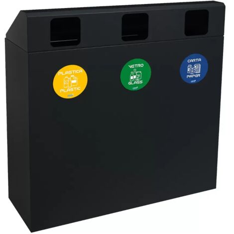 Pattumiera differenziata 3 scomparti antracite con copertura
