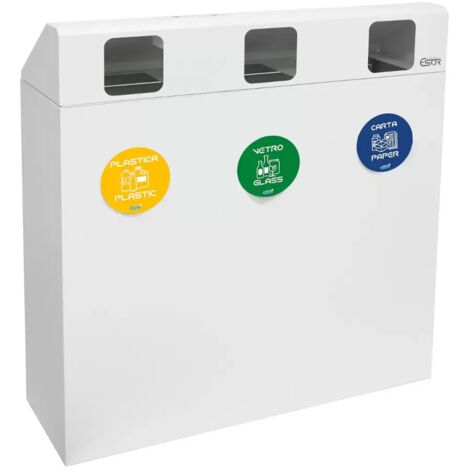 Pattumiera differenziata 3 scomparti bianco con copertura