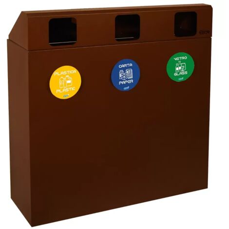 Pattumiera differenziata 3 scomparti corten con copertura