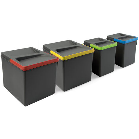 Pattumiera Differenziata 4 Contenitori H21,6 cm in Plastica Emuca Grigio Antracite