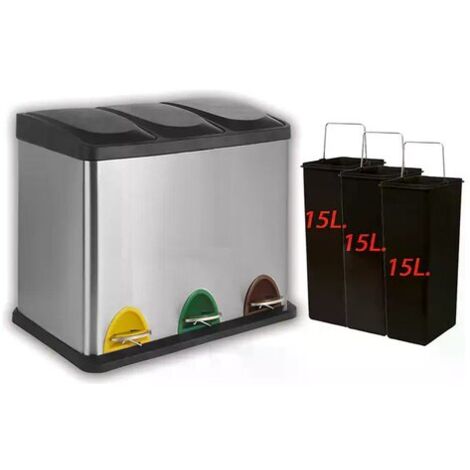 Pattumiera Differenziata Logica in Acciaio Inox 45 Litri 3 Scomparti Artex