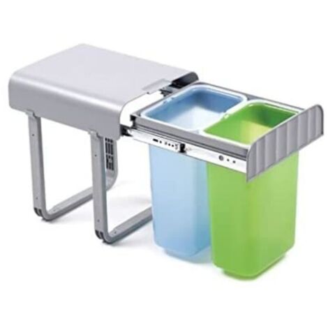 Pattumiera Estraibile 2 Scomparti Per Cucina Sottolavello - 2 X 20 Litri, Sistema Raccolta Differenziata Con Guide Telescopiche, Cassonetti In Plastica