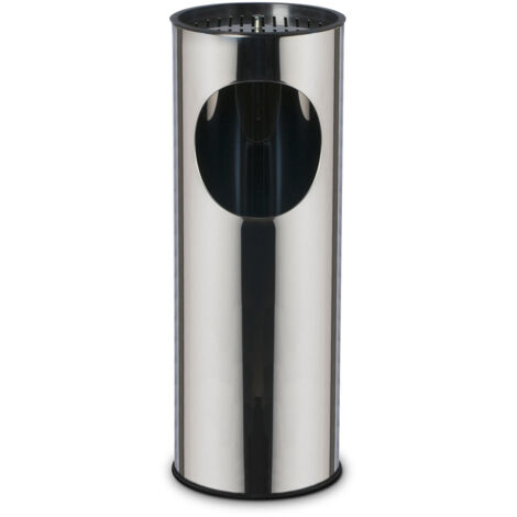 Pattumiera Gettacarte Ø24,3xh66,5 cm con Posacenere in Acciaio Inox