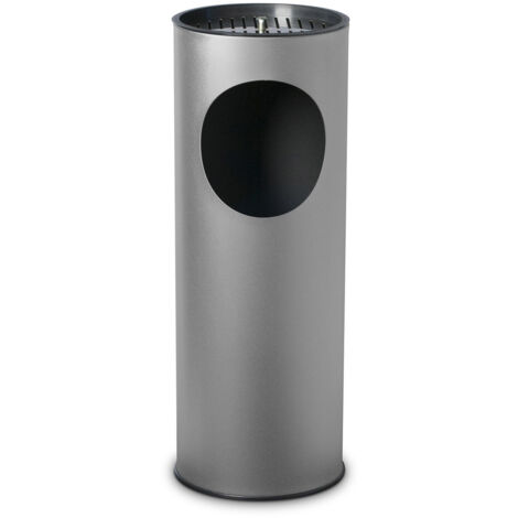 Pattumiera Gettacarte Ø24,3xh66,5 cm con Posacenere In Acciaio Verniciato Grigio