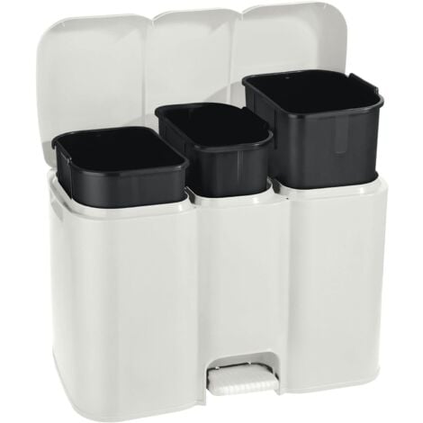 Pattumiera mastello 3 in 1 contenitori apertura a pedale per Raccolta differenziata rifiuti immondizia spazzatura bidone Secchio bianco 42L x 30l x 58H cm