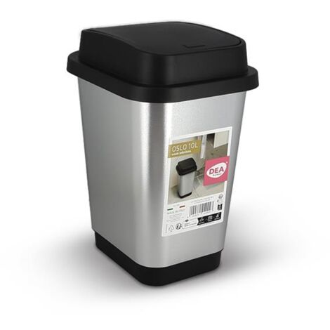 PATTUMIERA OSLO 10L 20X25X33H NERO E ARGENTO CON COPERCHIO RIBALTABILE
