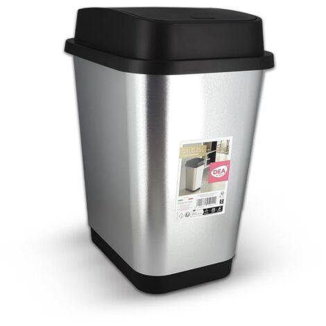 PATTUMIERA OSLO 25L 28X38X47.5H NERO E ARGENTO CON COPERCHIO RIBALTABILE OKX