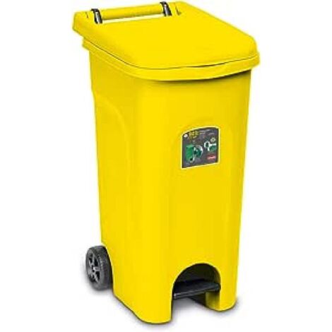 Pattumiera pedale ruote per Raccolta Differenziata contenitore bidone giallo 80lt carrellato mobile da pub bar giardino casa