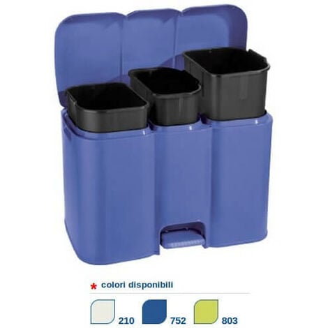 Pattumiera per Differenziata Patty 3 colore Blu Delfino e Nero