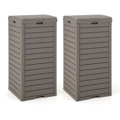Pattumiera per esterni in resina da 118 l, pattumiera da giardino con coperchio e vassoio estraibile, doppia guarnizione per veranda/cortile (marrone, 2)