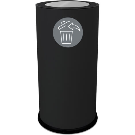 Pattumiera Per Raccolta Differenziata Ø35xh72 cm In Acciaio Verniciato con Coperchio Basculante Nero