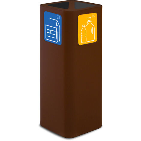 Pattumiera Per Raccolta Rifiuti 30x30xh80 cm In Acciaio Verniciato Cover a 2 Scomparti Marrone