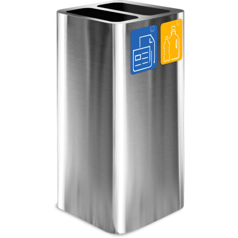 Pattumiera Per Raccolta Rifiuti 38x38xh80 cm In Acciaio Inox Cover a 2 Scomparti Argento