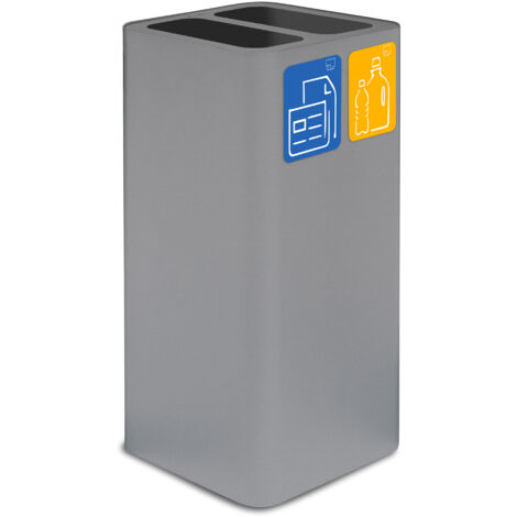 Pattumiera Per Raccolta Rifiuti 38x38xh80 cm In Acciaio Verniciato Cover a 2 Scomparti Grigio