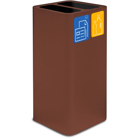 Pattumiera Per Raccolta Rifiuti 38x38xh80 cm In Acciaio Verniciato Cover a 2 Scomparti Marrone