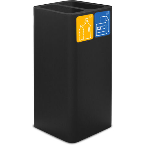 Pattumiera Per Raccolta Rifiuti 38x38xh80 cm In Acciaio Verniciato Cover a 2 Scomparti Nero
