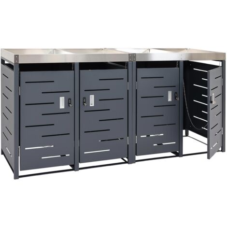 Pattumiera per riporre i rifiuti 4 scomparti contenitori per piante con serratura acciaio inox-metallo 110x230x62 cm 040008244