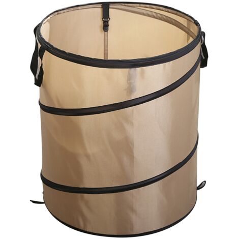 Pattumiera pieghevole da campeggio in tessuto Oxford, ideale per balconi e giardini, marrone chiaro, modello D34 piccolo con clip a S.
